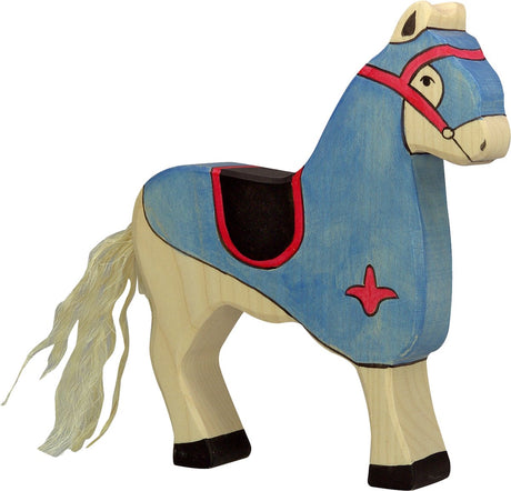 Holztiger Contes de fées et chevaliers - cheval de compétition bleu - 15x3x17cm - figurine en bois - fait main