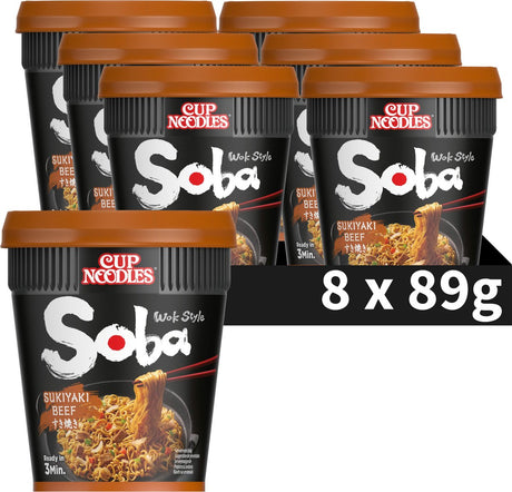 Nouilles Nissin soba cup - nouilles style wok au bœuf sukiyaki - nouilles instantanées - 8 pièces