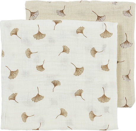 Meyco baby ginkgo lingettes hydrophiles prélavées - paquet de 2 - hydrophiles prélavées - sable doux blanc cassé - 70x70cm