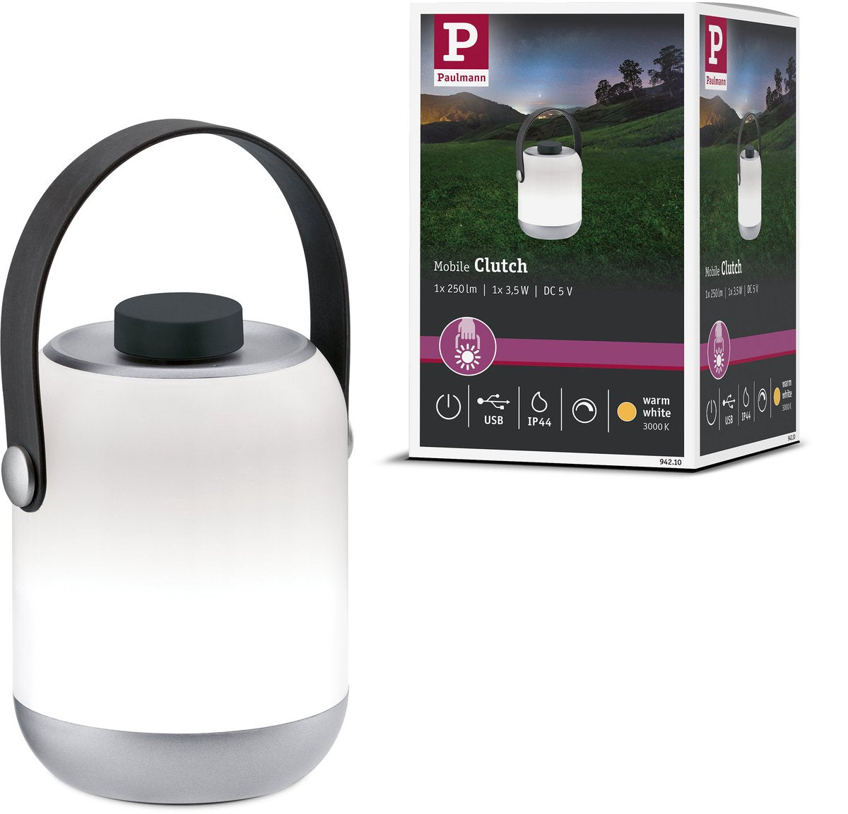 Paulmann lampe à batterie embrayage à batterie ip44 dimmable 3000k gris