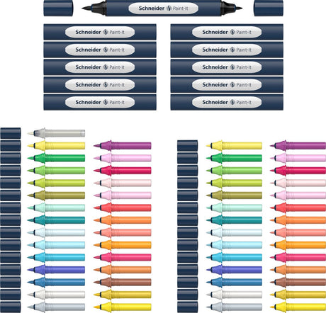 Instruments d'écriture Schneider marqueur Schneider - set de marqueurs doubles - paint-it 040 - 30 couleurs + 11 supports + mélangeur - s-ml04010901