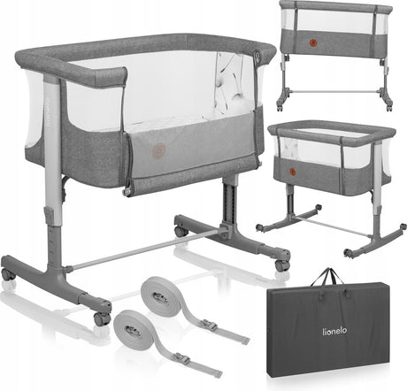 Cododo Lionelo Aurora 3en1 - lit bébé jusqu'à 9 kg - lit de croissance - 4 roues avec freins - lit de camping - hauteur réglable - maille respirante - avec sac de transport pour matelas - housse amovible