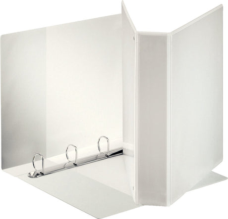 Classeur à anneaux panoramique standard Esselte a4 - 4 anneaux - largeur de dos de 77 mm - capacité de 480 feuilles - blanc