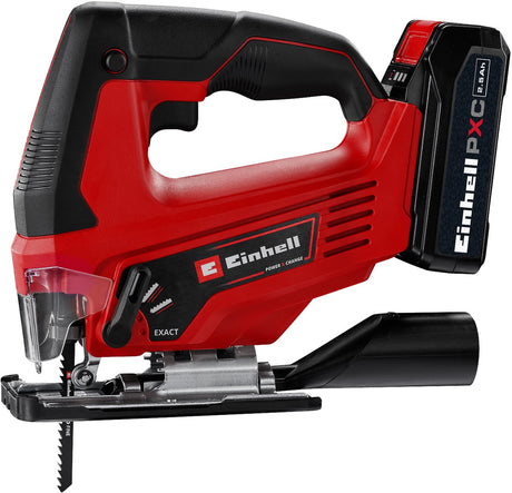 Kit scie sauteuse sans fil Einhell tc-js 18 70 li - power x-change - 18 v li-ion - hauteur de course : 20 mm - coupes d'onglet : max. 45° - inclus. 1 lame de scie - incl. Batterie 2,5 Ah et 1x chargeur