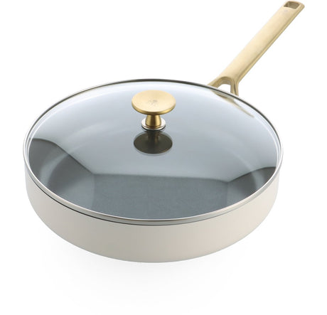 Sauteuse BK sublime 28cm avec couvercle - 3,6l - revêtement antiadhésif sans PFA - sauteuse induction - poêle céramique - passe au four jusqu'à 220°c - avec couvercle en verre - crème