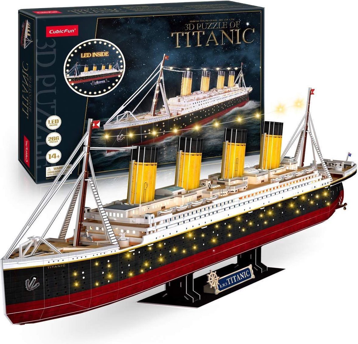 Puzzle 3D cubique amusant Titanic avec éclairage LED - 266 pcs.