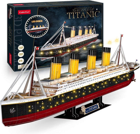 Puzzle 3D cubique amusant Titanic avec éclairage LED - 266 pcs.