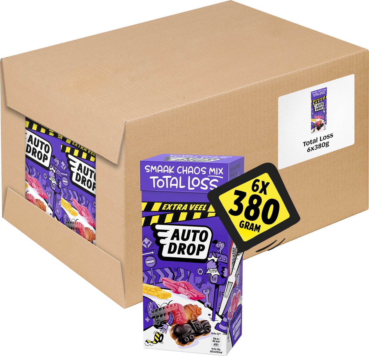 Autodrop - bonbons - perte totale saveur chaos mix xtra lot - 6 boîtes - 380 grammes