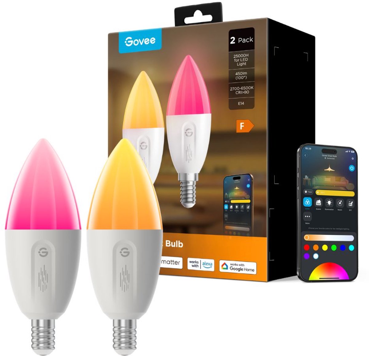 Lampe intelligente Govee e14 matière rgbww 4,5 cm - paquet de 2