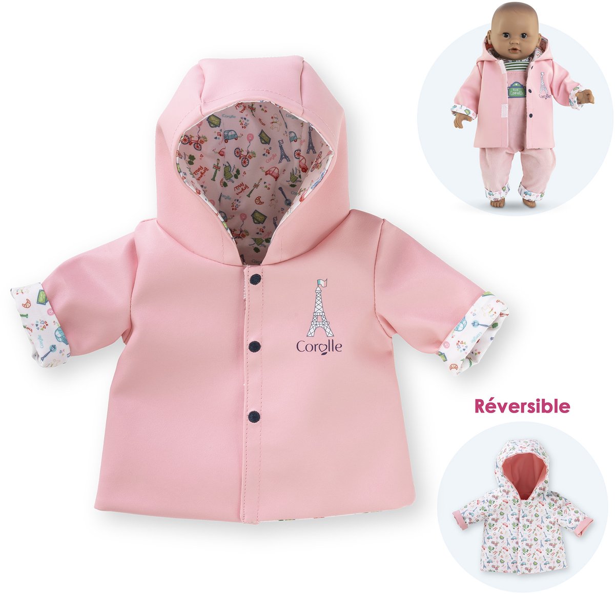 Imperméable réversible Corolle pour poupée, 30cm