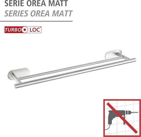 Wenko turbo-loc® porte-serviettes double orea duo acier inoxydable mat 60cm de large - porte-serviettes - montage sans perçage - autocollant - 10 ans de garantie