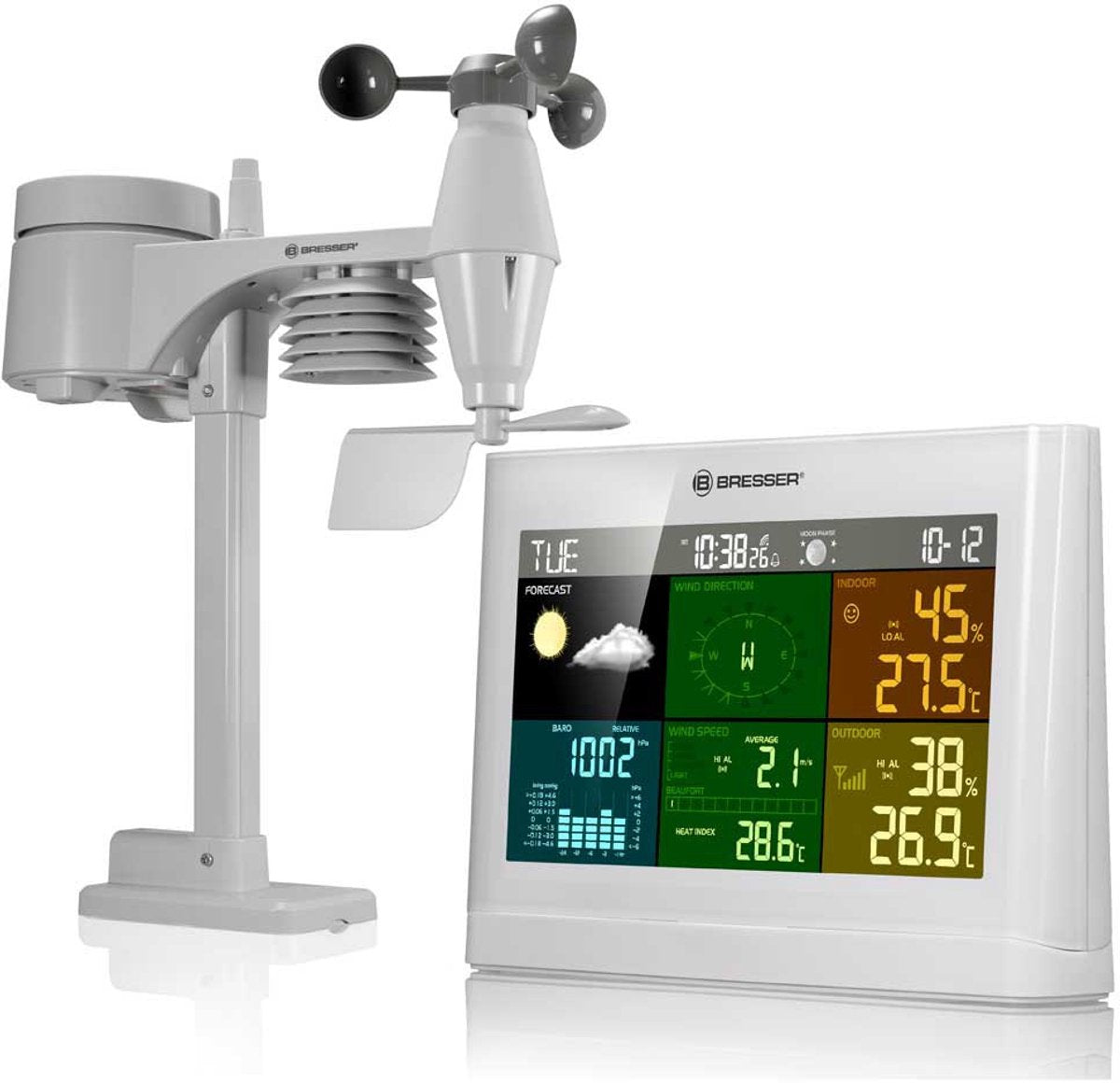 Station météo Bresser 5-en-1 - avec capteur extérieur multifonction - avec pluie et anémomètre - blanc