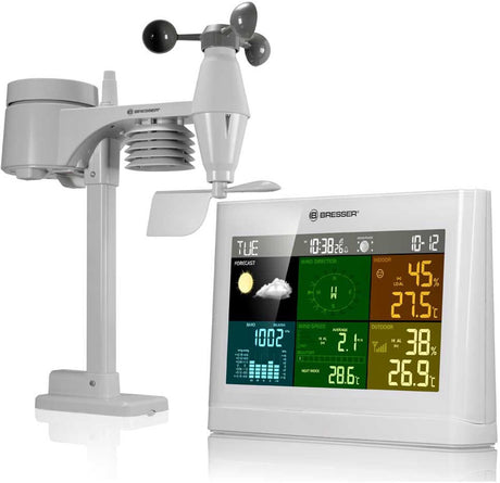Station météo Bresser 5-en-1 - avec capteur extérieur multifonction - avec pluie et anémomètre - blanc