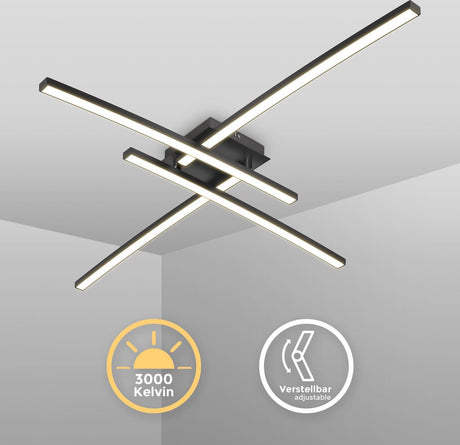 B.K.licht - Plafonnier LED - Plafonnier noir - Barre rotative - Lampe de salon lumière blanc chaud 3 000k - 2 200lm - 20w