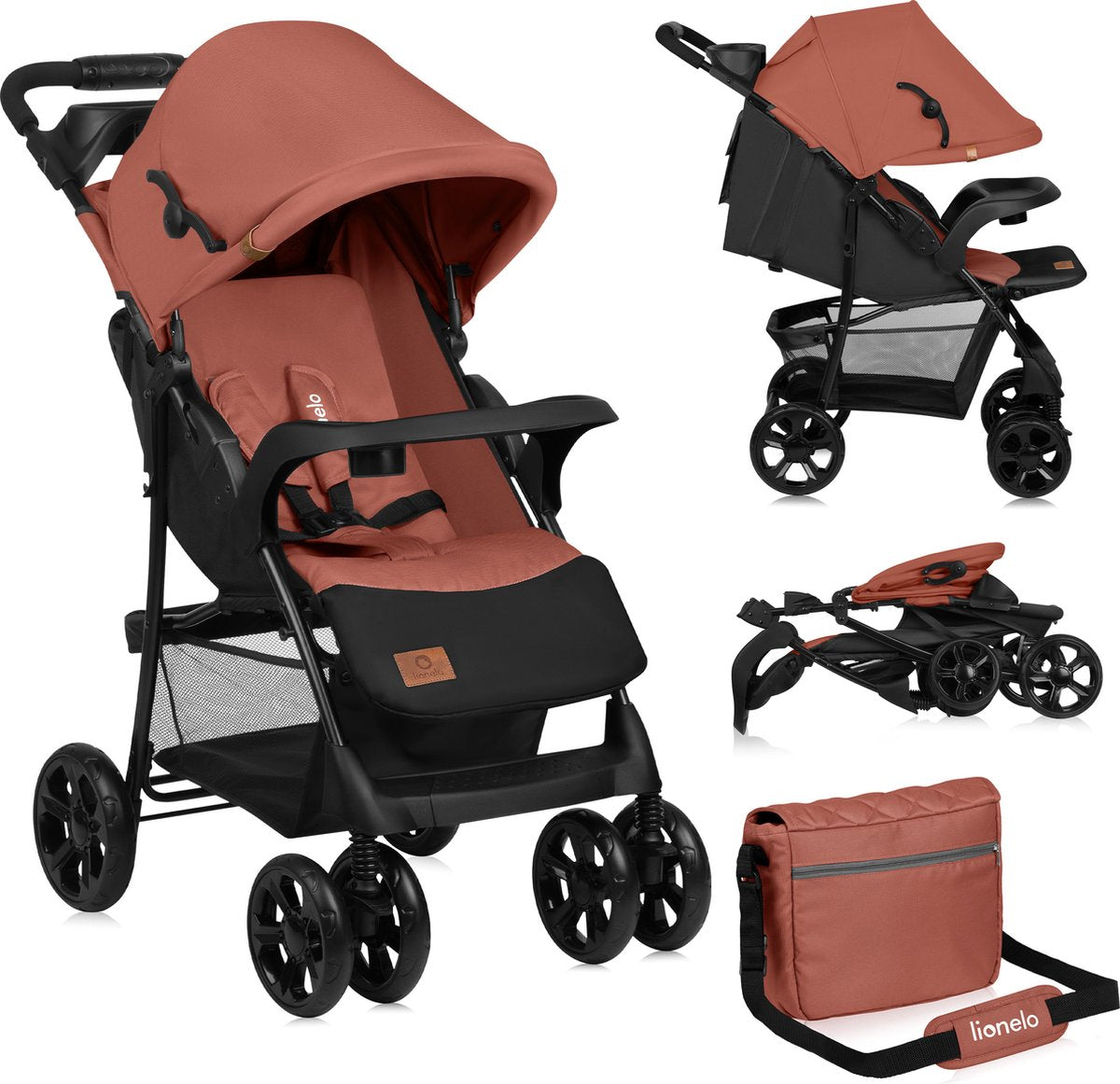 Lionelo emma plus - poussette - poussette légère et résistante - ceinture 5 points - réglage du dossier en position allongée - auvent allongé avec fenêtre - grand panier - sac et organiseur pratiques - amortisseurs - convient aux enfants jusqu'à 15 kg