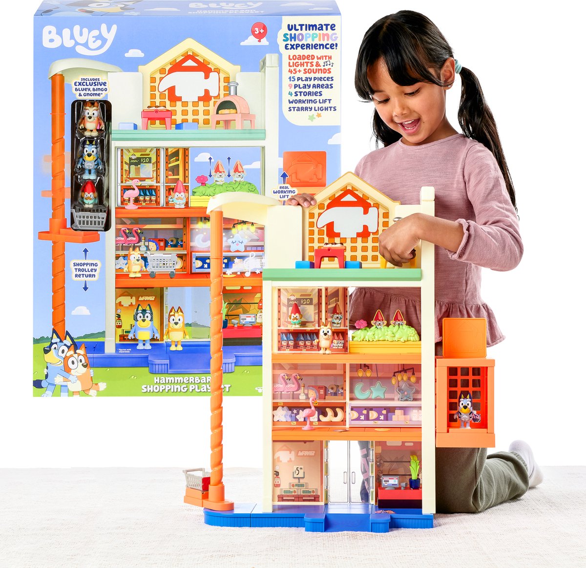 Moose Toys Bluey - Ensemble de jeu pour centre commercial Bluey - 15 accessoires - avec lumière et son - 60 cm de haut