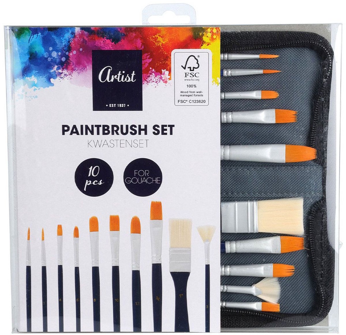 Koopman ensemble de pinceaux sac de rangement gouache 10 pièces peinture sur bois FSC.