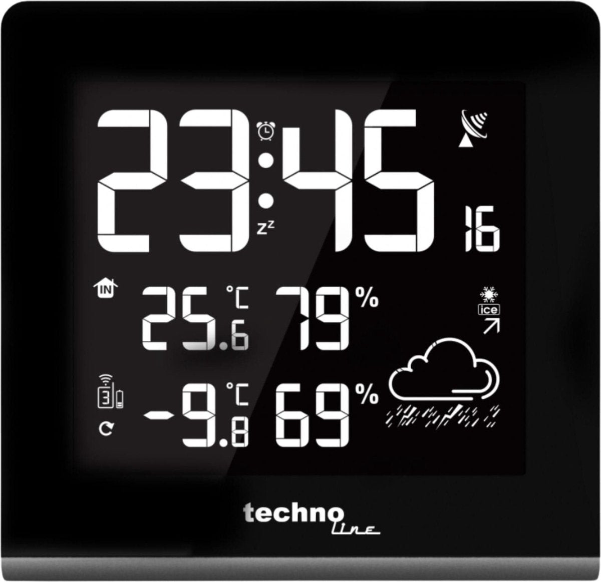 Station météo Technoline - ws 9065 - 165x170x26mm - noir argent - avec 1 capteur extérieur 30m et rétroéclairage réglable - tl-ws9065