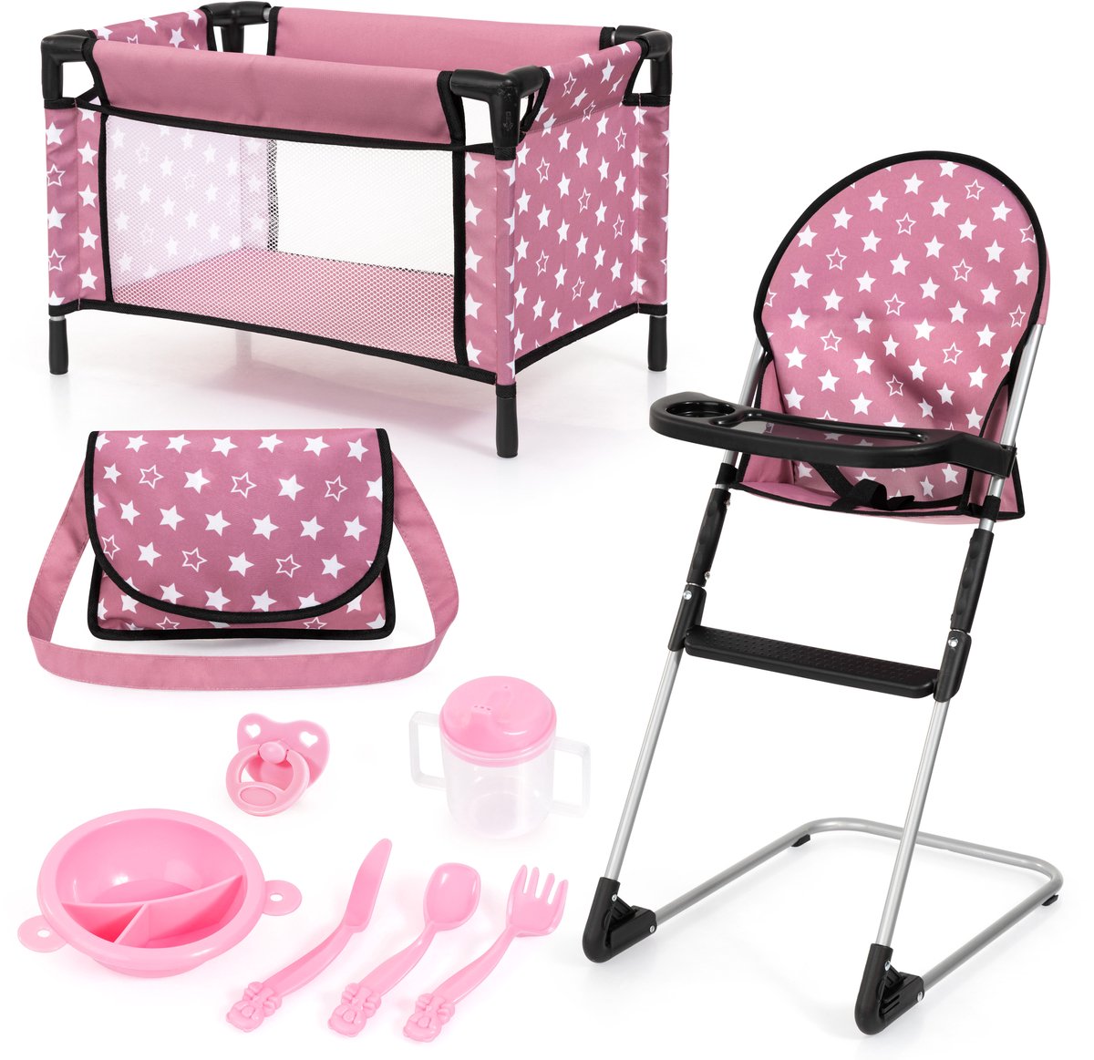 Ensemble de voyage design Bayer 9 en 1 avec lit et chaise haute vieux rose