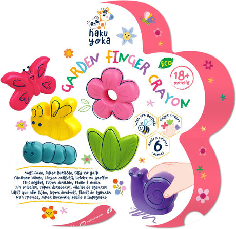 Crayons de cire Haku yoka jardin - 6 pièces - contient 10% de cire d'abeille - marionnettes à doigts - 18 mois