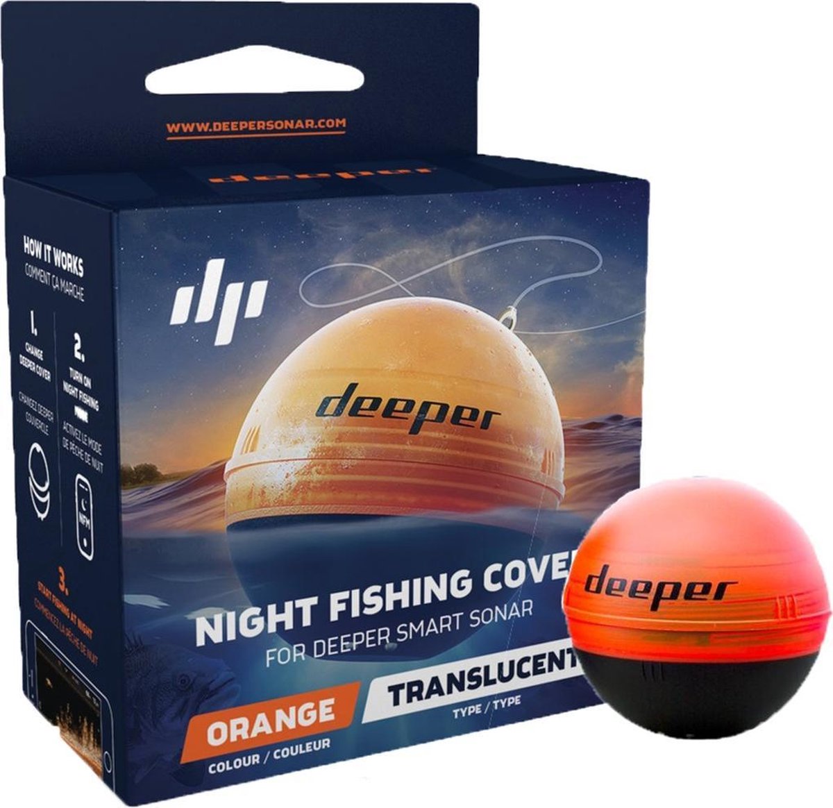 Housse de pêche de nuit plus profonde - pour la pêche de nuit - orange - capot sondeur