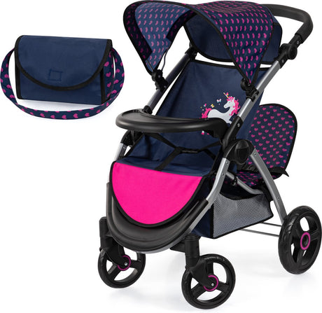 Bayer design landau de poupée jumeau twin xeo, landau de poupée double, barre de poussée réglable, sac
