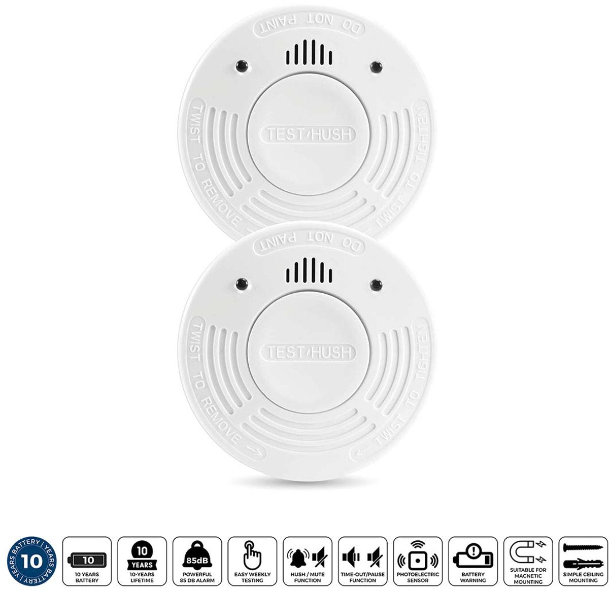 Détecteur de fumée Alecto SD1010 2x - détecteur d'incendie avec batterie pendant 10 ans - conforme aux normes européennes - 2 pièces