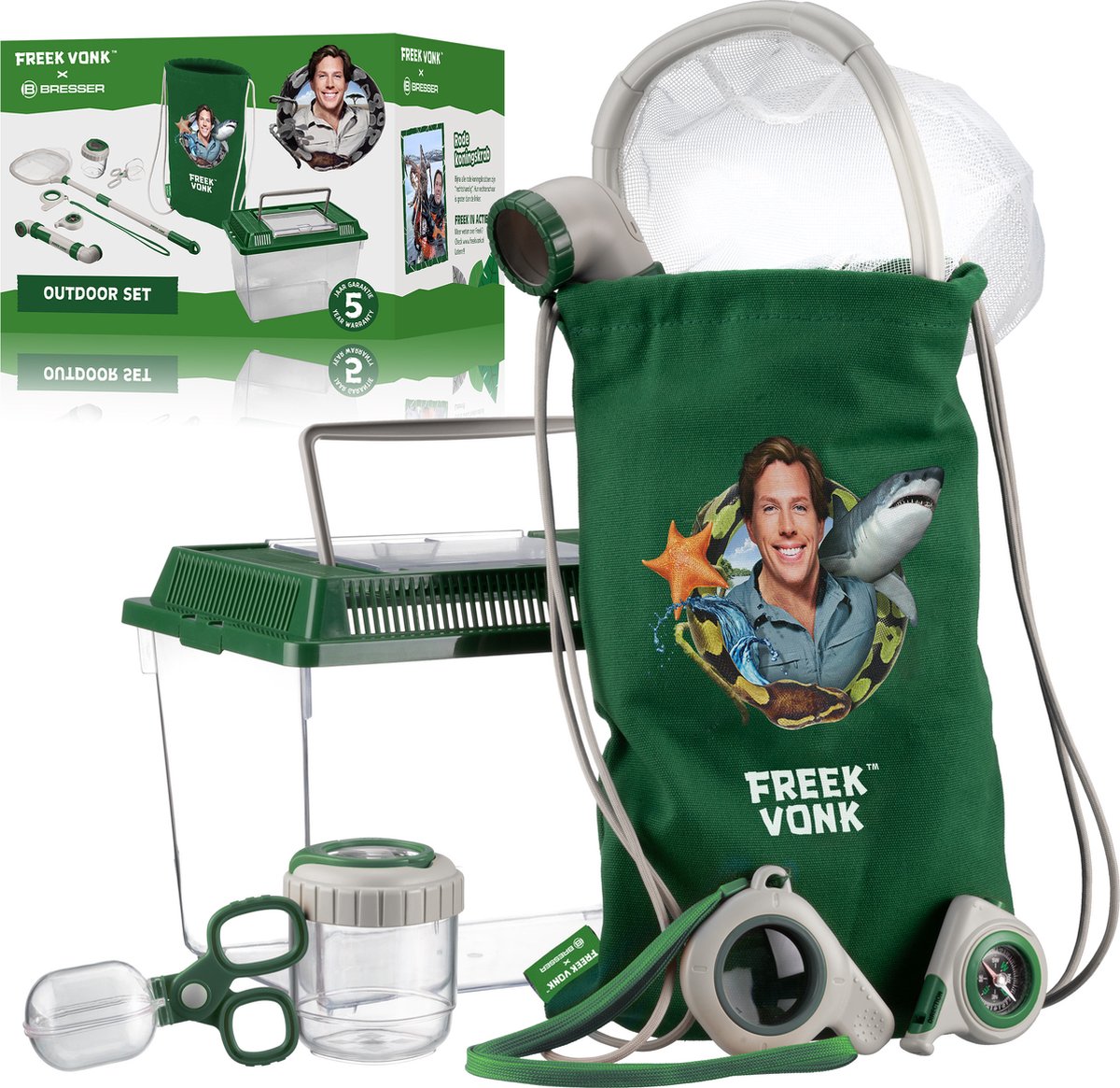 Freek Spark x Bresser - Ensemble extérieur 8 pièces pour enfants - avec périscope et autres outils d'aventure