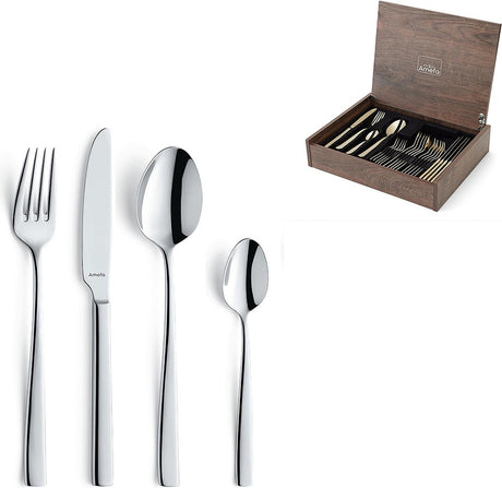 Amefa Martin - Ménagère 24 pièces - pour 6 personnes - brillant - couleur argent - dans un luxueux coffret en bois