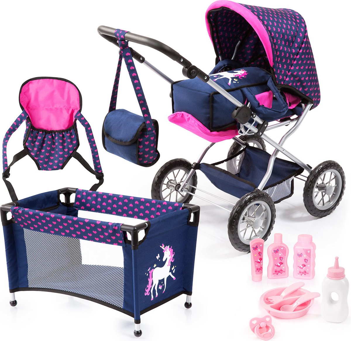 Bayer design - combi landau pour poupée grande méga set - bleu avec licorne