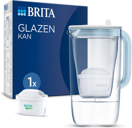Brita - carafe filtrante en verre durable - 2,5 l - bleu - incl. 1 cartouche filtrante maxtra pro pure performance