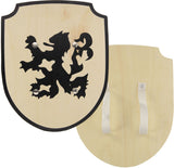 Bouclier en bois Playwood chevalier lion avec jouet à poignée en tissu.