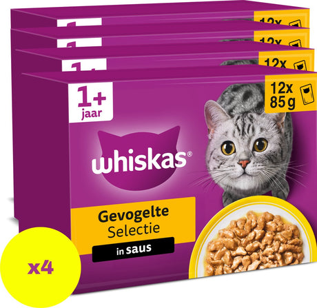 Nourriture pour chat Whiskas - adulte 1+ - sélection de volailles en sauce - 48x85g