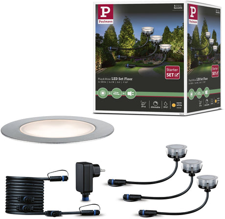 Paulmann Plug Shine LED Spot Encastré Sol Eco Basic Set IP67 3000K 3x2W 21VA Argent