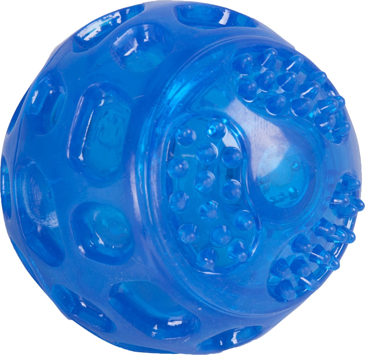 Jouet pour chien Flamingo Balle Bordy bleu – ø 7,5 cm – Bip lumineux LED – Caoutchouc TPR – Jouet flottant pour chiens