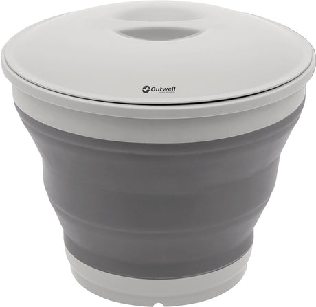 Seau repliable Outwell rond avec couvercle seau avec couvercle pliable silicone gris