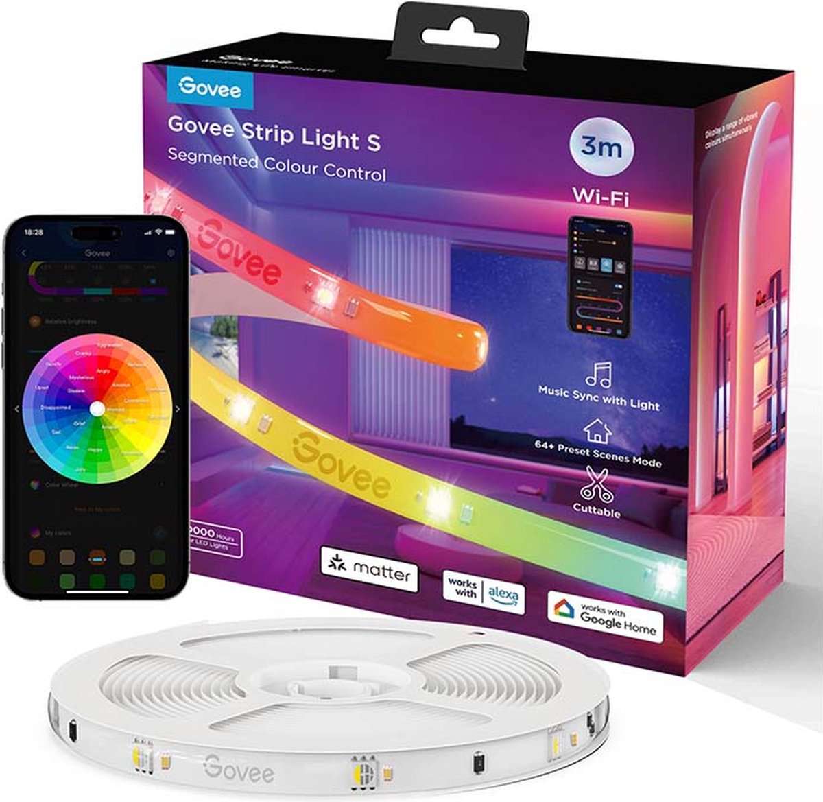 Bande lumineuse Govee s 3 m - bande LED - rgbicw - contrôle par application - alexa google - compatible matière