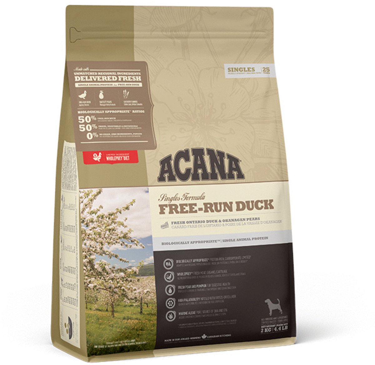 Acana singles canard élevé en liberté topinambour - nourriture pour chien - 2 kg