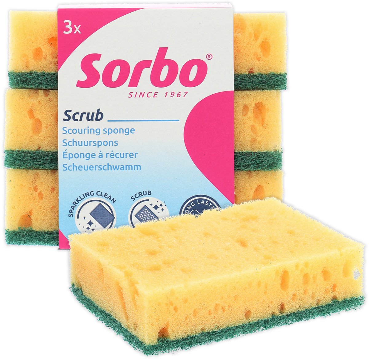 Éponge à récurer Sorbo extra forte - 3 pièces - éponge de nettoyage pour graisse, saleté et calcaire - jaune