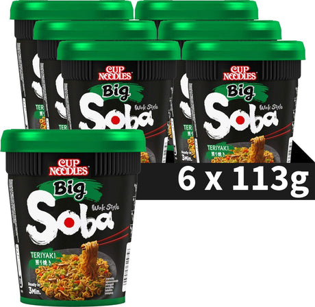 Nissin soba cup noodles big - nouilles de style teriyaki wok - nouilles instantanées - 6 x 113 grammes