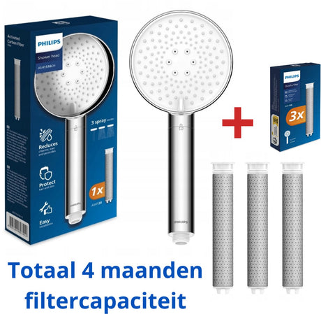 Pommeau de douche Philips + 3 filtres de douche - 4 filtres au total pour 4 mois de protection de la peau et des cheveux - qualité supérieure - marque connue