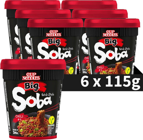 Nissin soba cup noodles big - nouilles style chili wok - nouilles instantanées - végétaliennes - 6 x 115 grammes