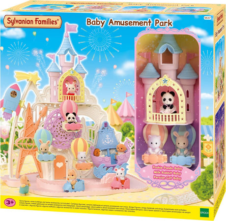 Sylvanian family 5537 parc d'attractions pour bébés - bateau à bascule - fusée - grande roue - château - 3 figurines de bébé