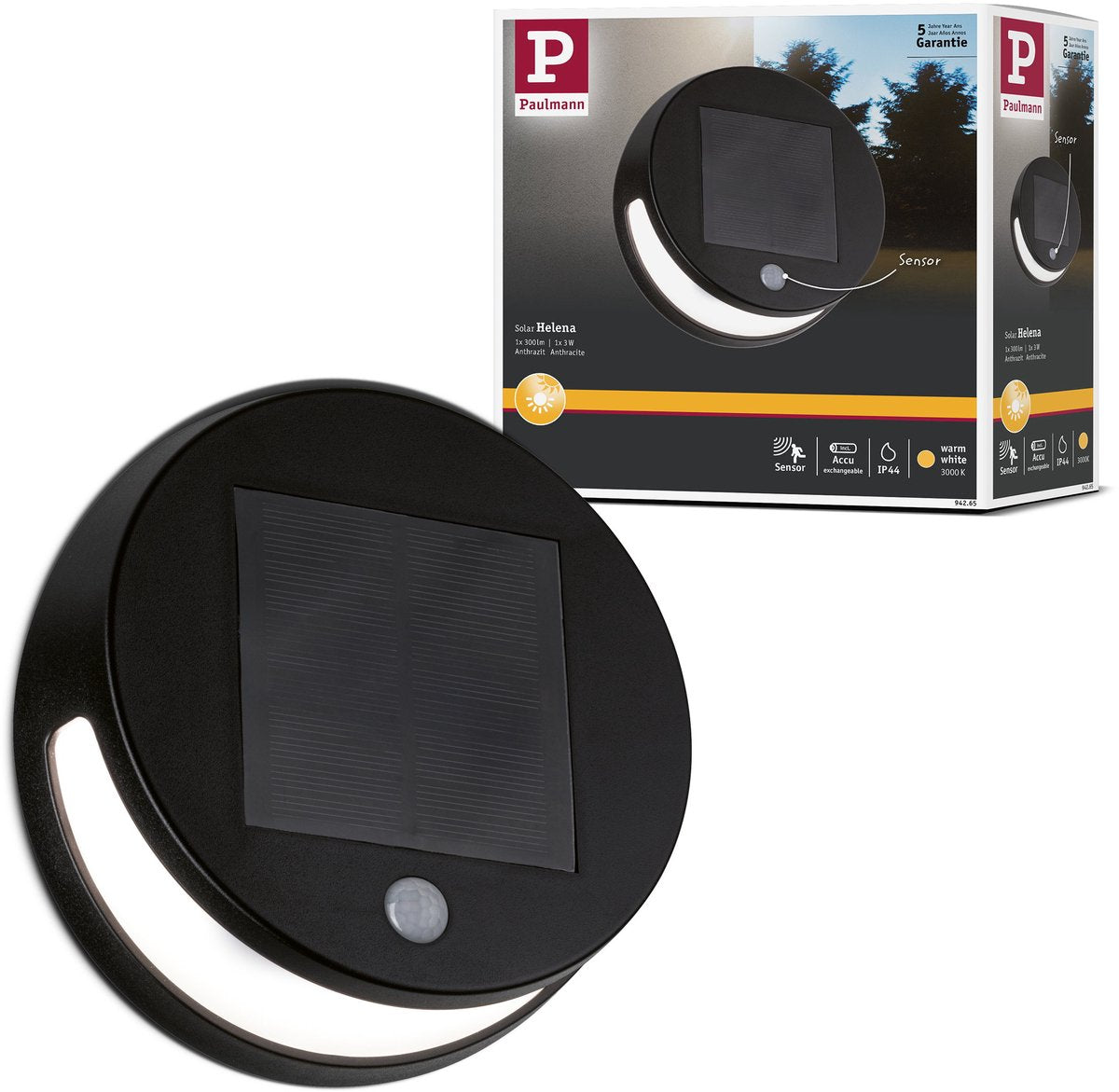 Paulmann applique murale LED solaire pour extérieur détecteur de mouvement Helena ip44 3000k 56lm anthracite