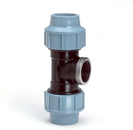 Té fileté Unidelta Tyleen 90° 63 mm x 2 x 63 mm 2x collier x filetage interne Kiwa (16 bar)