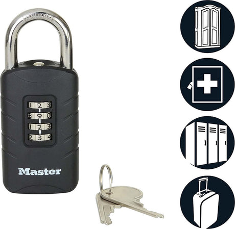 Cadenas Masterlock et serrure à combinaison en 1 - serrure unique avec code numérique et clé - serrure à combinaison - cadenas - serrure principale 656eurdblk