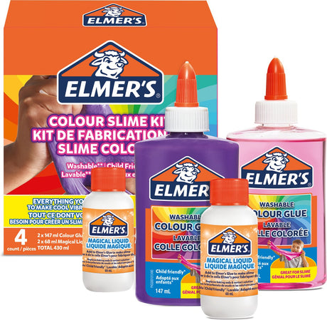 Pack de slime coloré d'Elmer | les matériaux visqueux contiennent de la colle PVA de couleur lavable | différentes couleurs | avec activateur de slime liquide magique | Pack de slime 4 pièces
