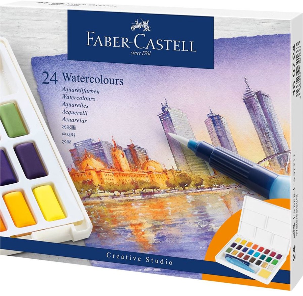 Faber-castell set aquarelle - coffret avec casseroles - palette amovible - 24 couleurs - fc-169724