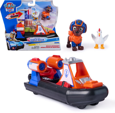 Paw Patrol - Recherche et Sauvetage - L'aéroglisseur de Zuma avec fonction de propulsion à 2 figurines - Véhicules jouets
