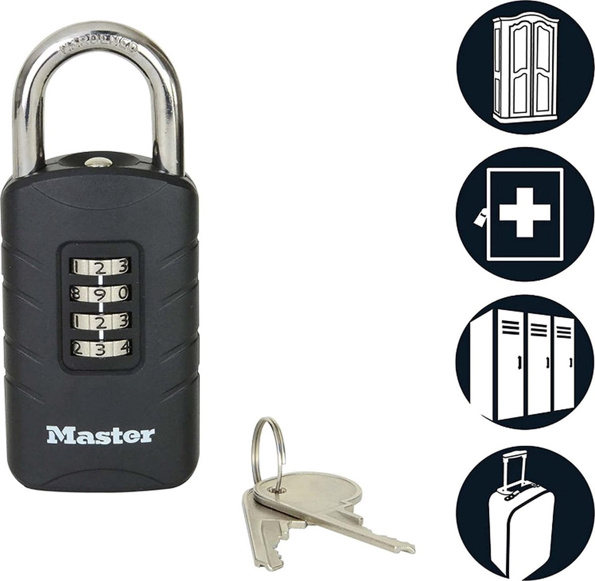 Cadenas Masterlock et serrure à combinaison en 1 - serrure unique avec code numérique et clé - serrure à combinaison - cadenas - serrure principale 656eurdblk